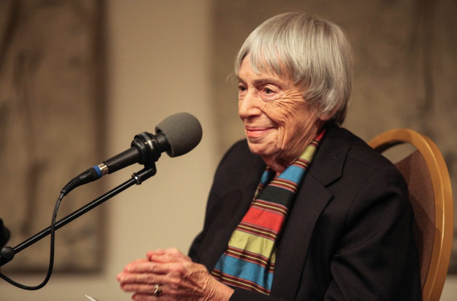 Author Ursula LeGuin speaks at Wordstock in 2015. CREDIT: REUBEN UNRAU/OPB