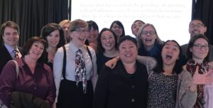 Gillian Coldsnow was recognized by Washington State University as a Woman of Distinction in April. Here she poses with fellow NWPB staff members and her children at the awards ceremony. Among other kudos for her equally tough and kind mentorship, her nominators said, “she is a force in the world and we are better for knowing her.” Photo courtesy of Gillian Coldsnow.