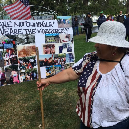 Maria Cuevas, a farmworker and community activist in Yakima, has marched in every Yakima May Day gathering since 1986, including with Cesar Chavez. CREDIT: ESMY JIMENEZ/NWPB