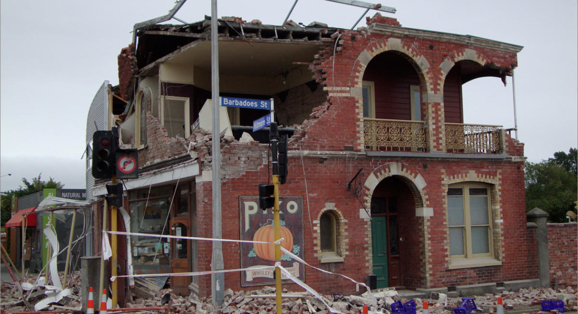 Brick or unreinforced concrete buildings could crumble in an earthquake, like this one in Christchurch, New Zealand, in 2011. CREDIT: SCHWEDE66/TINYURL.COM