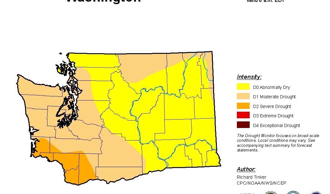 Washington map of U.S. Drought Monitor conditions for August 7, 2018.