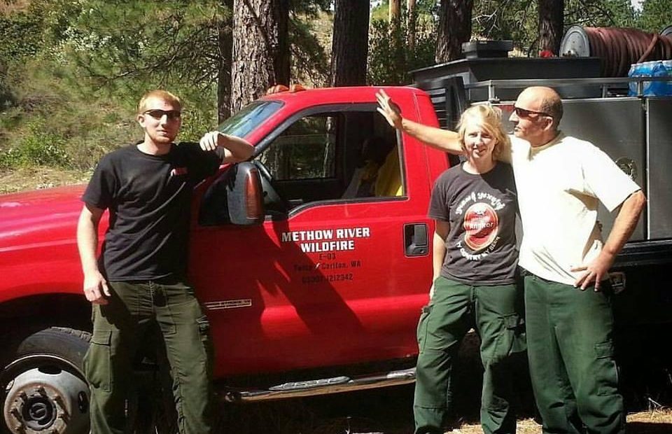 Willy (left), Johnnie, and Bill Duguay fight fires with their family-run company Methow River Wildfire. Bill started the company in 2004 with one engine and has since expanded to seven trucks. JENNIFER DUGUAY