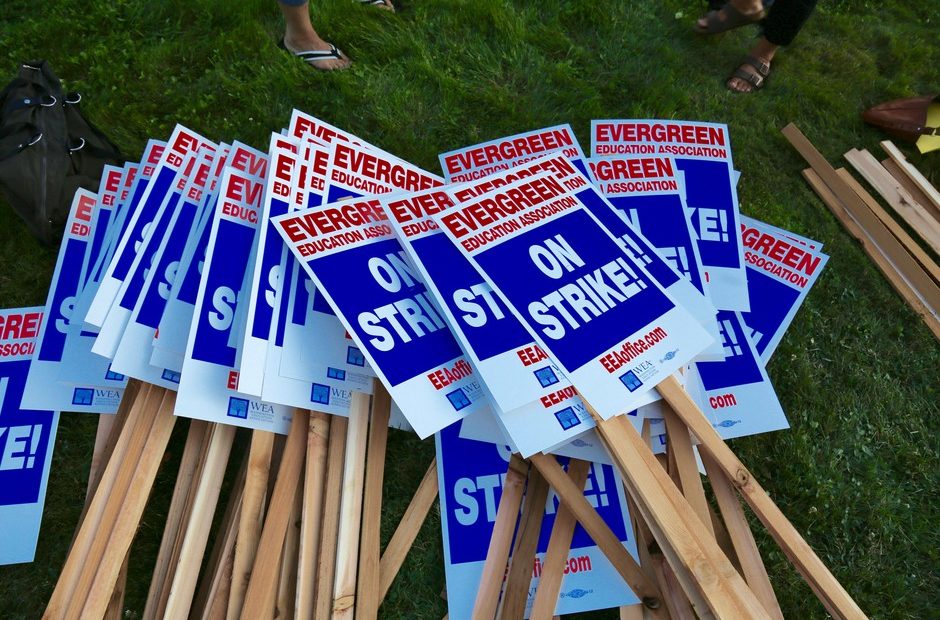 With 1,318 voting members in attendance at Thursday evening’s Evergreen Education Association union meeting, 95.9 percent voted to strike, starting Tuesday, Aug. 28, the first scheduled day of school. CREDIT: MOLLY SOLOMON