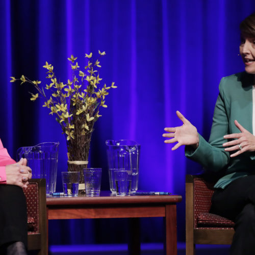 U.S. Rep. Cathy McMorris Rodgers, right, traded policy ideas with her Democratic opponent Lisa Brown during a debate Sept. 19, 2018, in Spokane. CREDIT: AP PHOTO/TED S. WARREN