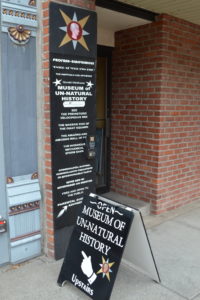 “Profane-Blasphemous” and “Parental Guidance Suggested” are just two of the warnings Gerry Matthews offers potential patrons to the Museum of Un-Natural History on Main Street in Walla Walla. CREDIT: T.J. Tranchell/Northwest Public Broadcasting