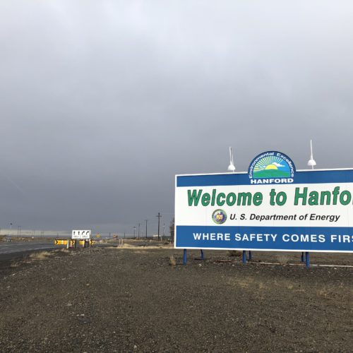 A new sign graces the entrance onto the Hanford site near Richland, Washington. CREDIT: ANNA KING