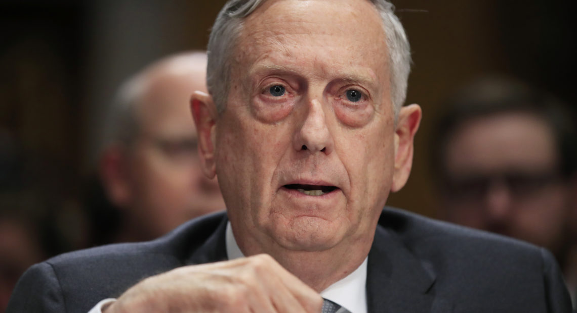 Secretary of Defense Jim Mattis testifying in October 2017 on Capitol Hill about immigrant military recruits. CREDIT: Manuel Balce Ceneta/AP