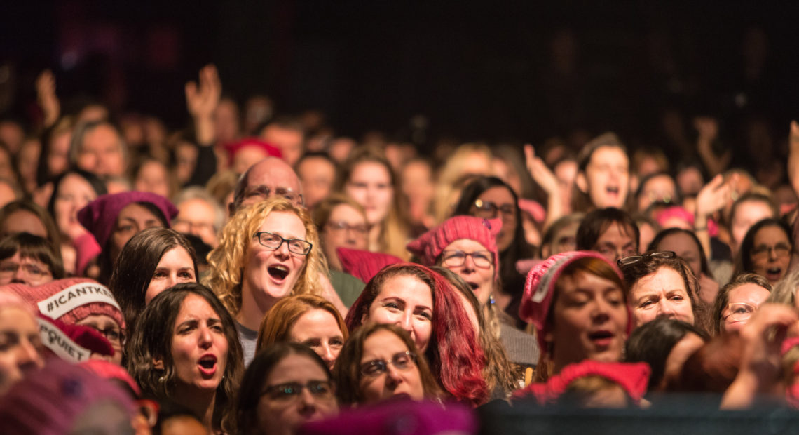 Hundreds of singers joined MILCK and the Canadian choral group Choir! Choir! Choir! to perform "Quiet" at Toronto's Phoenix Concert Theatre in early 2017. CREDIT: Andrew Williamson/Courtesy of Choir! Choir! Choir!