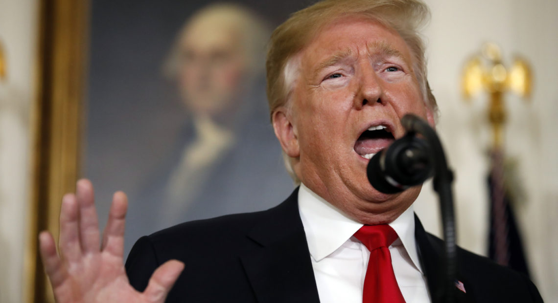 President Trump speaks about the partial government shutdown, immigration and border security in the Diplomatic Reception Room of the White House Saturday. CREDIT: Alex Brandon/AP