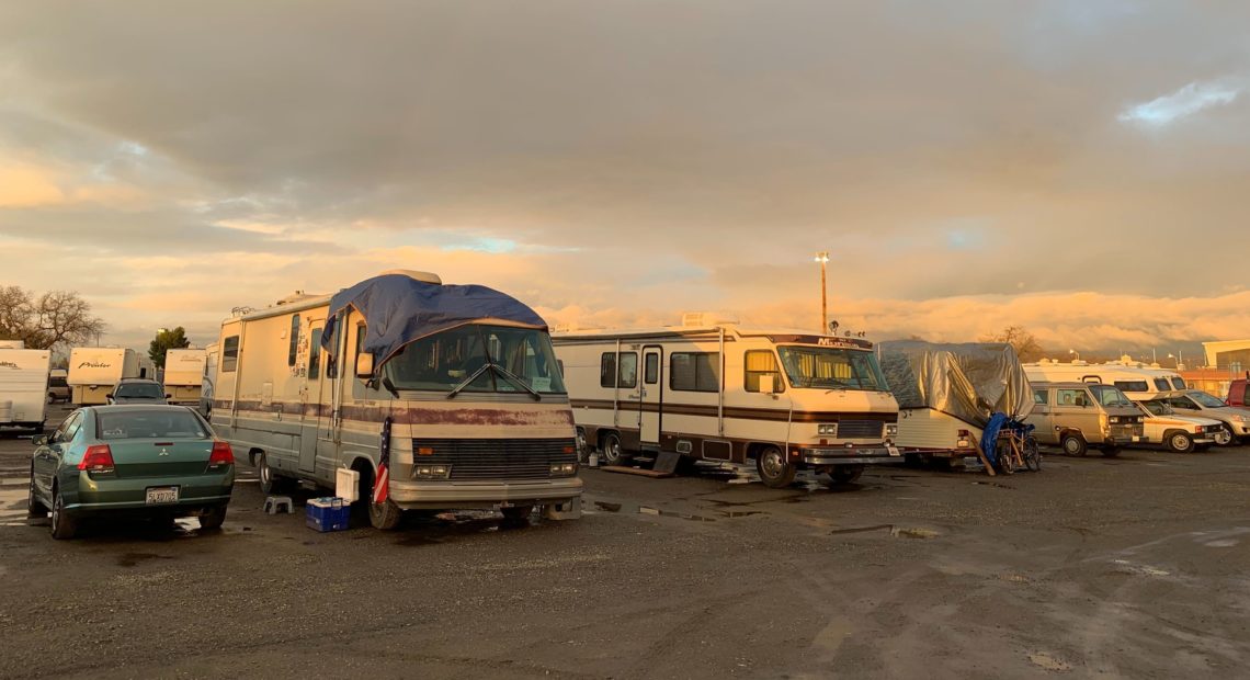 After the November 2018 Camp Fire, thousands of people whose homes were destroyed were forced to seek refuge in nearby Chico, Calif. Some 700 people, some in their RVs, are still living at a Red Cross shelter at the Chico fairgrounds. The shelter is expected to close at the end of January. Kirk Siegler/NPR