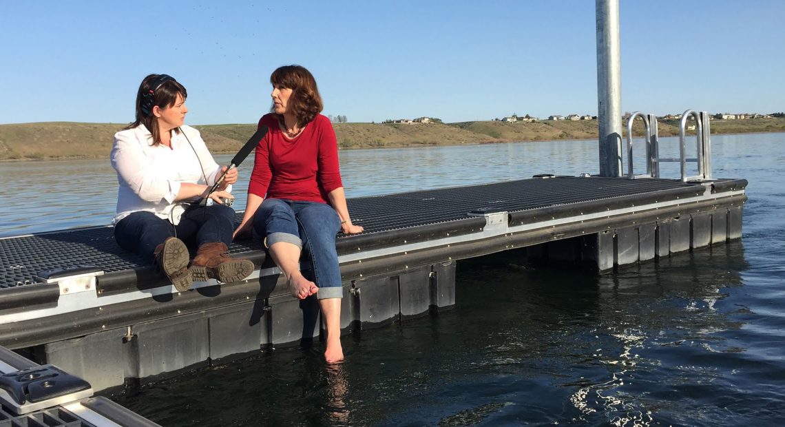 Anna King interviewing Jane Hedges, the now retired head of Washington Ecology’s Hanford office. Hedges grew up swimming off the docks in Richland, but only understood the massive scope of the cleanup needed at Hanford later in life. CREDIT: Kai-Huei Yau / Daughters of Hanford