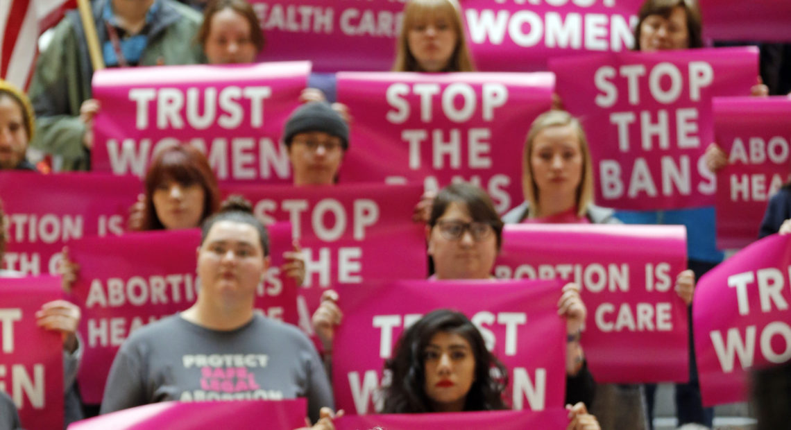 Karrie Galloway, of Planned Parenthood Association of Utah, speaks during a news conference at the Utah State Capitol on April 10 in Salt Lake City. CREDIT: AP/RICK BOWMER