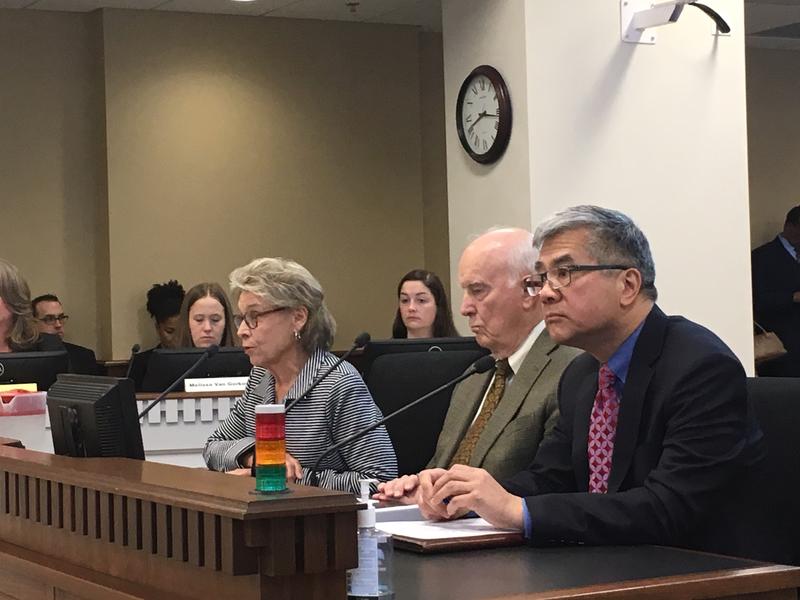 Former Washington Governors Chris Gregoire, Dan Evans and Gary Locke testify in favor of I-1000. CREDIT: AUSTIN JENKINS/N3