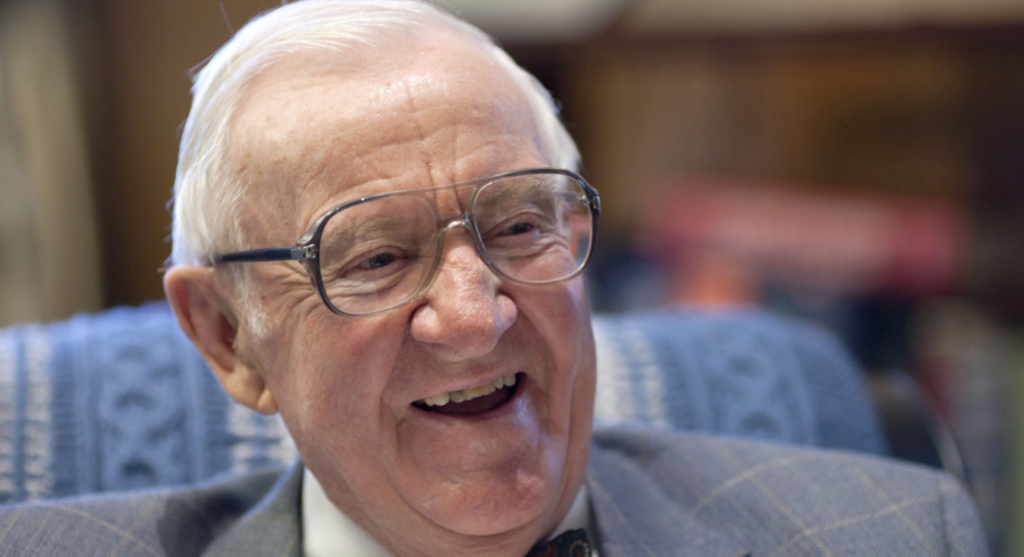 Retired Supreme Court Justice John Paul Stevens, then 91, works in his office at the Supreme Court on Sept. 28, 2011. J. Scott Applewhite/AP