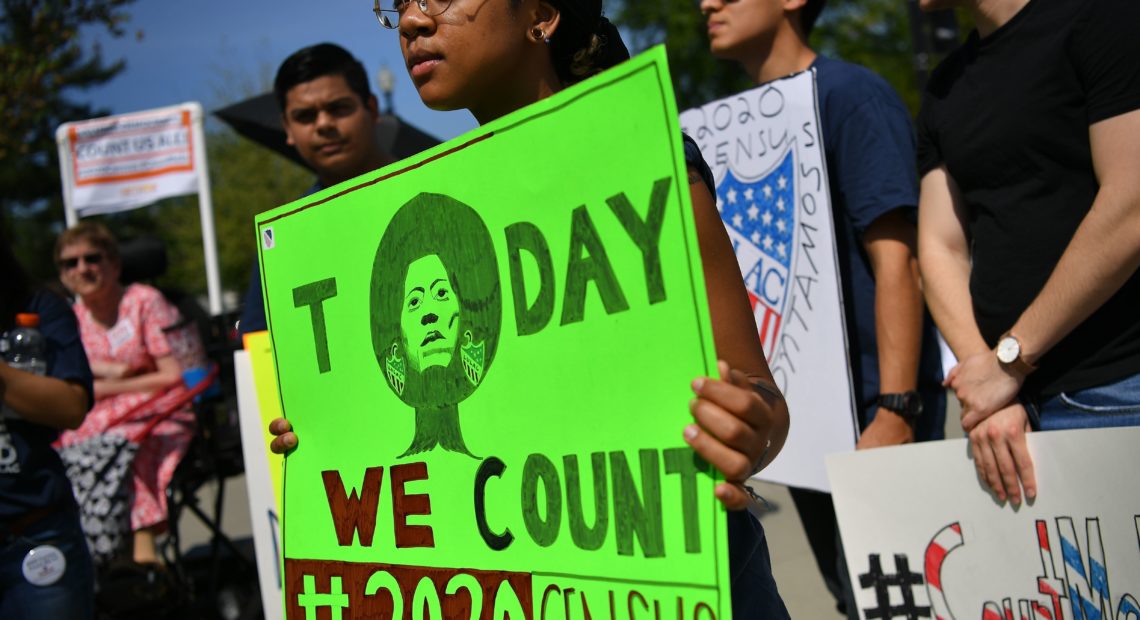 Demonstrators against a proposal to add a citizenship question to the 2020 census protest outside the U.S. Supreme Court in Washington, D.C., in April. Mandel Ngan/AFP/Getty Images