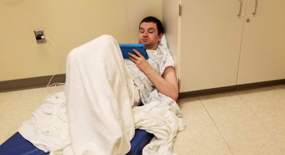 At St. Peter's Hospital in Olympia, Guinotte slept on the floor because he would use his bed frame to reach the ceiling tiles and knock them down. CREDIT COURTESY CAROLYN GUINOTTE