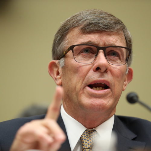 Acting Director of National Intelligence Joseph Maguire testifies before the House intelligence committee on Capitol Hill on Thursday. Andrew Harnik/AP