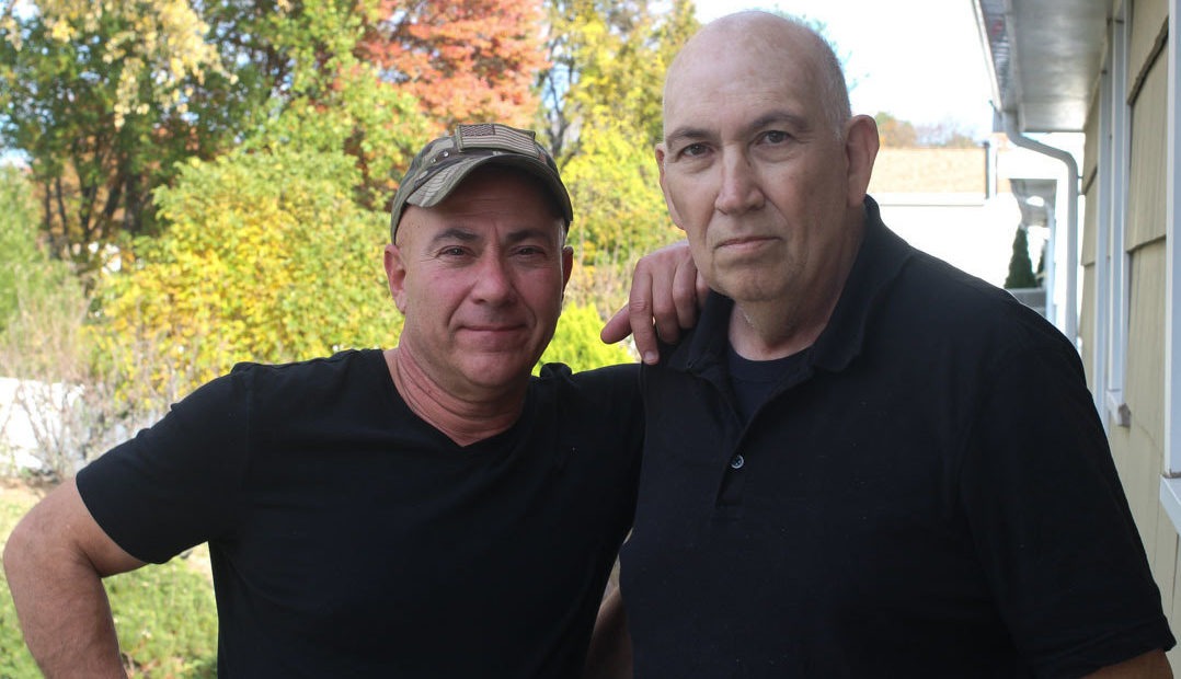 Veterans Michael Menta (left) and his uncle, Sal Leone, in West Hartford, Conn., last month. Camila Kerwin for StoryCorps