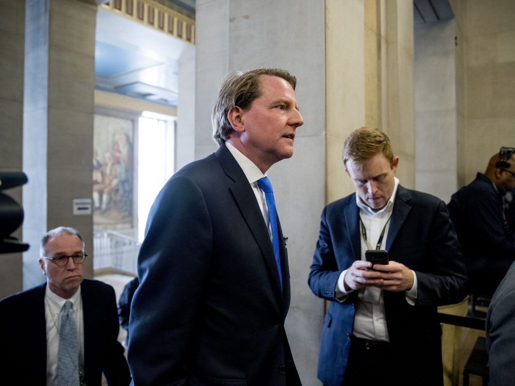 On Monday, Nov. 25, a federal judge ruled that former White House counsel Don McGahn must testify to House lawmakers who have subpoenaed him, in the face of White House orders that McGahn not comply. Above, McGahn arrives for an event at the Justice Department in May.