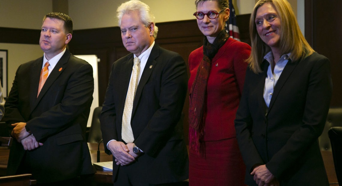 Idaho’s four college and university presidents — Idaho State University President Kevin Satterlee, University of Idaho President C. Scott Green, Boise State University President Marlene Tromp and Lewis-Clark State College President Cynthia Pemberton — had discussed a possible tuition freeze since spring. Sami Edge/Idaho Education News.