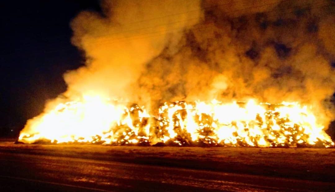 A haystack on fire in Franklin County, north of Pasco, Washington, on Saturday, Nov. 30. CREDIT: Mike Harris / Franklin County Fire District 3