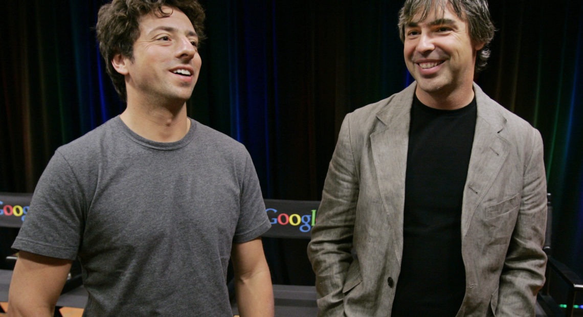 Google co-founders Sergey Brin (left) and Larry Page announced Tuesday they are stepping down from their leadership roles but will remain board members of Alphabet, Google's parent company. CREDIT: Paul Sakuma/AP