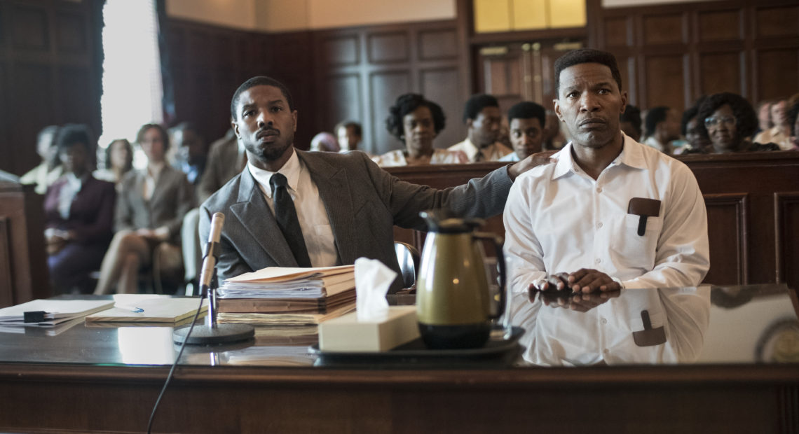 Bryan Stevenson (Michael B. Jordan) defends wrongly condemned Walter McMillan (Jamie Foxx) in Destin Daniel Cretton's film. CREDIT: Jake Giles Netter/Warner Bros.