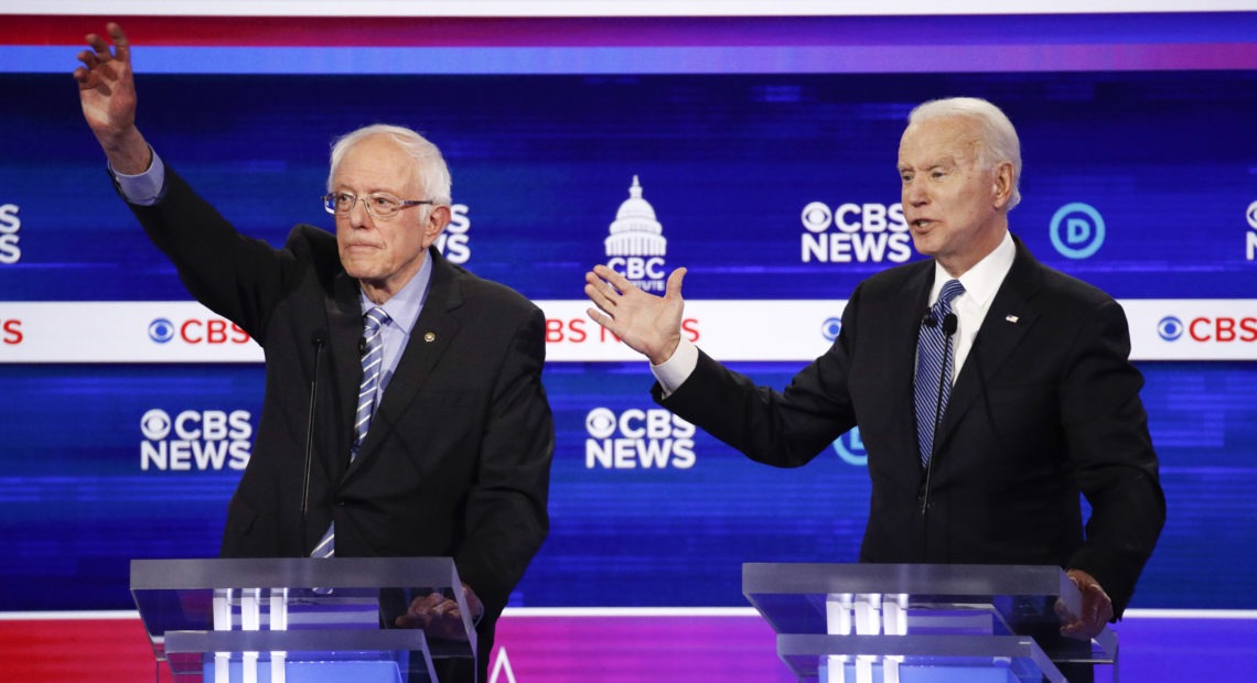 Sen. Bernie Sanders and former Vice President Joe Biden, seen here at the South Carolina Democratic debate, square off Tuesday in states including Idaho and Washington.