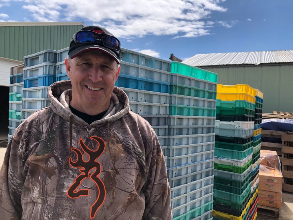 Jim Middleton farms asparagus north of Pasco, Wash. He says he's worried about keeping his workers healthy, especially ones in tighter quarters in his operation's vegetable packing shed. CREDIT: Anna King/N3