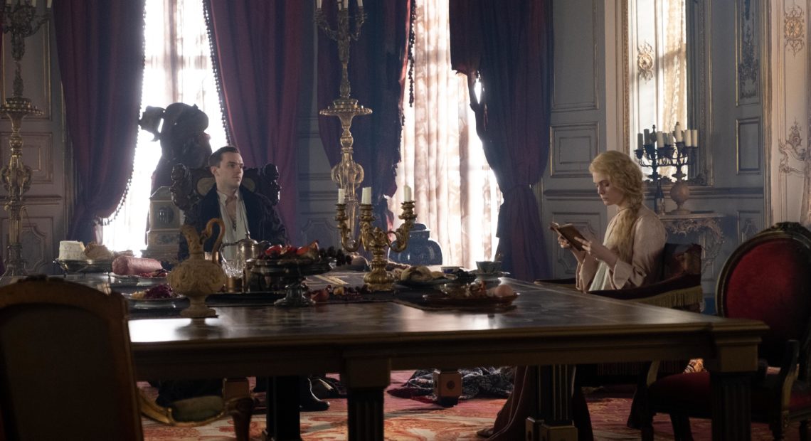 Huzzah? Emperor Peter of Russia (Nicholas Hoult) and a disillusioned Catherine of Prussia (Elle Fanning) enter into a not-great marriage in Hulu's The Great. Hulu