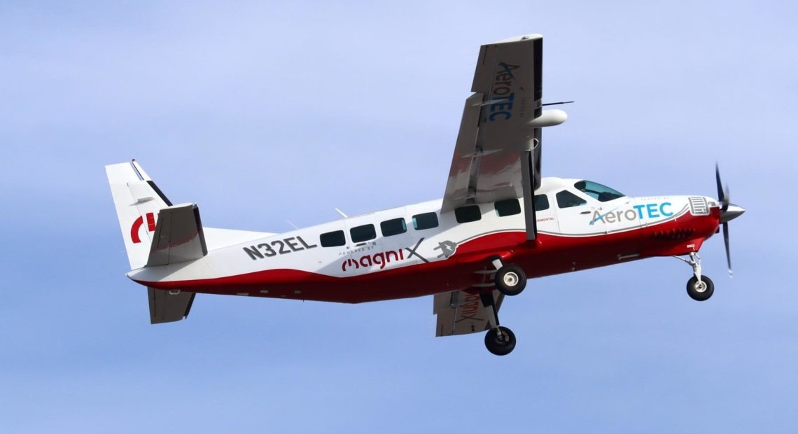 A modified Cessna Grand Caravan takes off from Moses Lake, Washington, on its inaugural flight using fully-electric propulsion on Thursday.