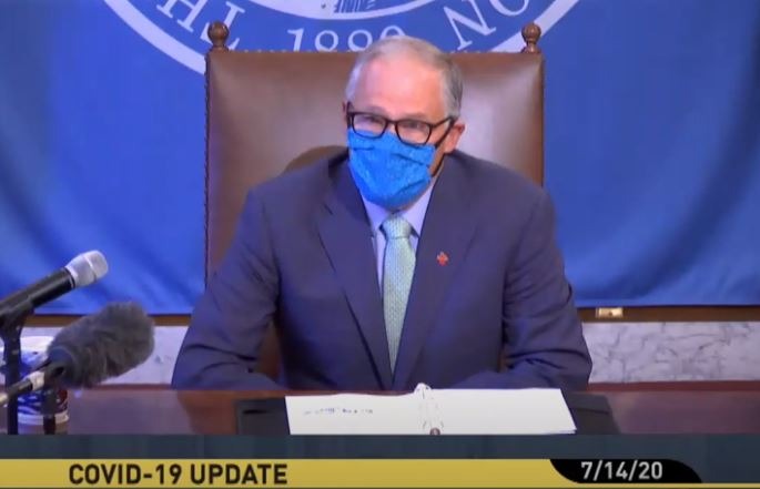 Washington Gov. Jay Inslee said Tuesday, July 14 that the state will pause further reopenings until at least July 28. CREDIT: TVW