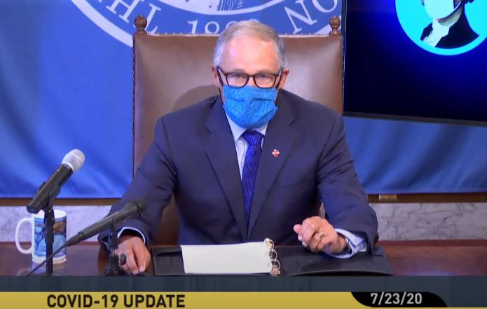 Washington Gov. Jay Inslee announced additional measures to combat coronavirus on July 23, 2020. CREDIT: TVW