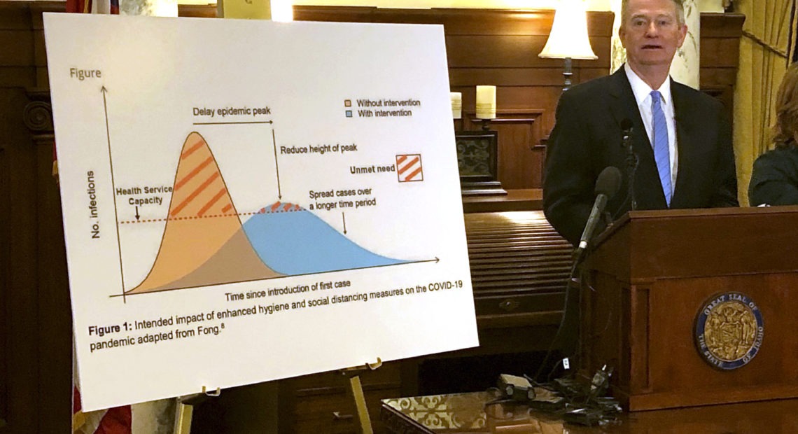 Idaho Gov. Brad Little speaks at a news conference in Boise on March 13. Less than four months after the state confirmed its first case of the coronavirus, it has emerged as one of the nation's biggest hot spots. Keith Ridler/AP