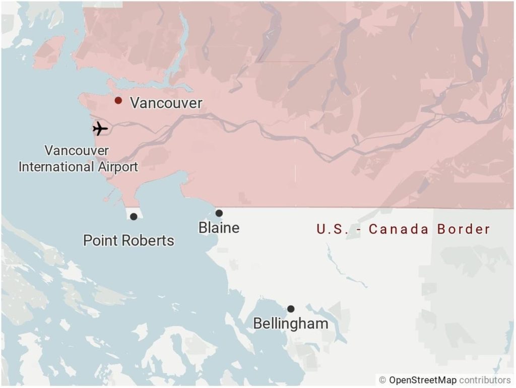 Point Roberts , Washington, on the southern tip British Columbia is stuck between a rock and a border closure during the pandemic. CREDIT: Esmy Jimenez/KUOW. Created with DataMapper