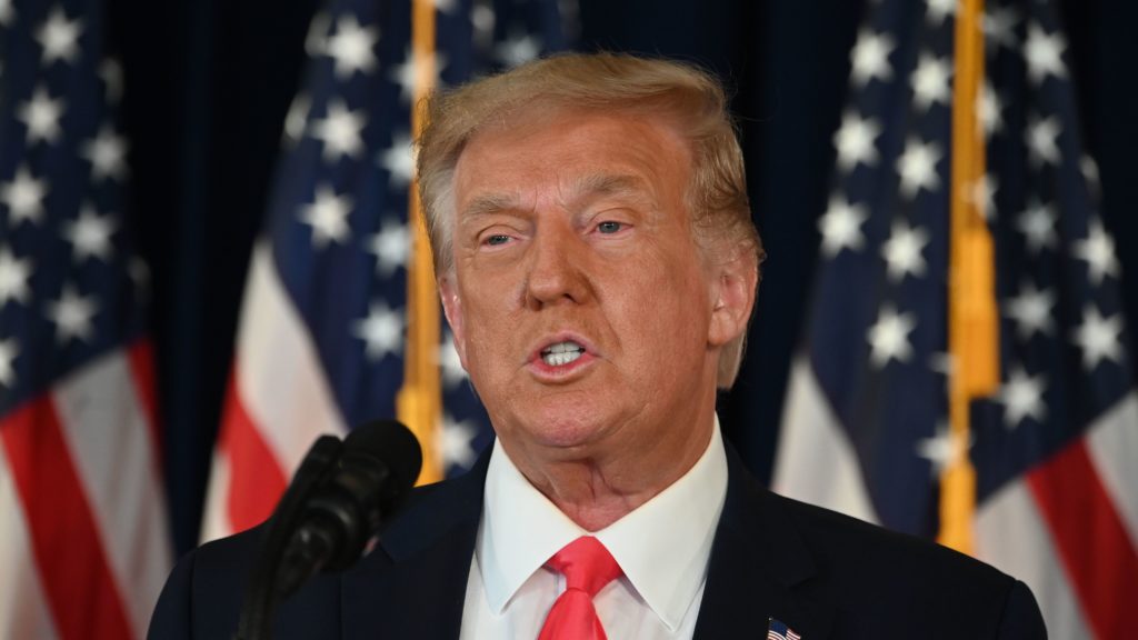 President Trump speaks during a news conference in Bedminster, N.J., on Saturday, Aug. 8, 2020. CREDIT: Jim Watson/AFP via Getty Images