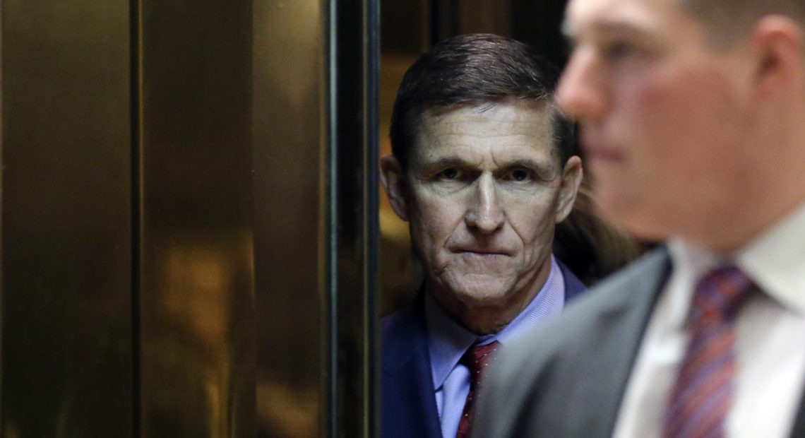 Michael Flynn, here at Trump Tower in December 2016, spent less than a month in the role of President Trump's national security adviser. CREDIT: John Angelillo/Pool/Bloomberg via Getty Images