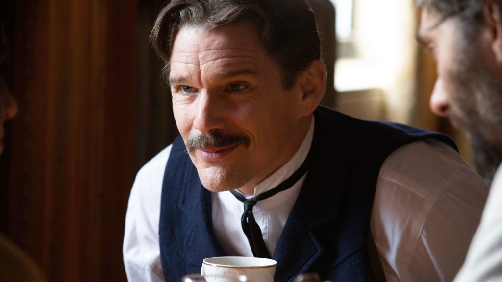 Ethan Hawke plays Serbian American inventor Nikola Tesla in the playful new biopic, Tesla. CREDIT: IFC Films