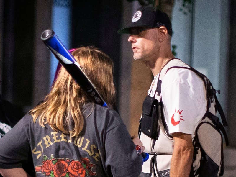 Michael Reinoehl is seen during a protest in front of Mayor Ted Wheeler's residence Friday, Aug. 28, 2020, in Portland. Reinoehl was the prime suspect in the killing of 39-year-old Aaron “Jay” Danielson, who was shot and killed in Portland on Saturday, Aug. 29. CREDIT: Beth Nakamura/The Oregonian via AP