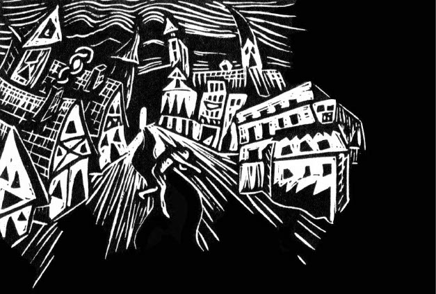 Woodcut town