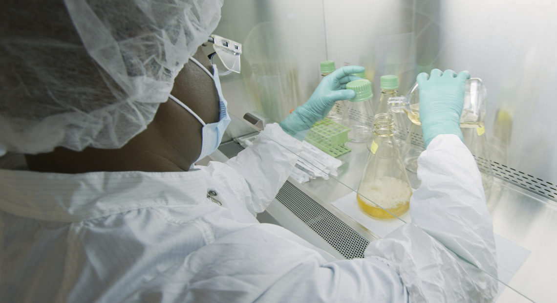 An Eli Lilly researcher tests possible COVID-19 antibodies in a laboratory in Indianapolis. David Morrison/AP