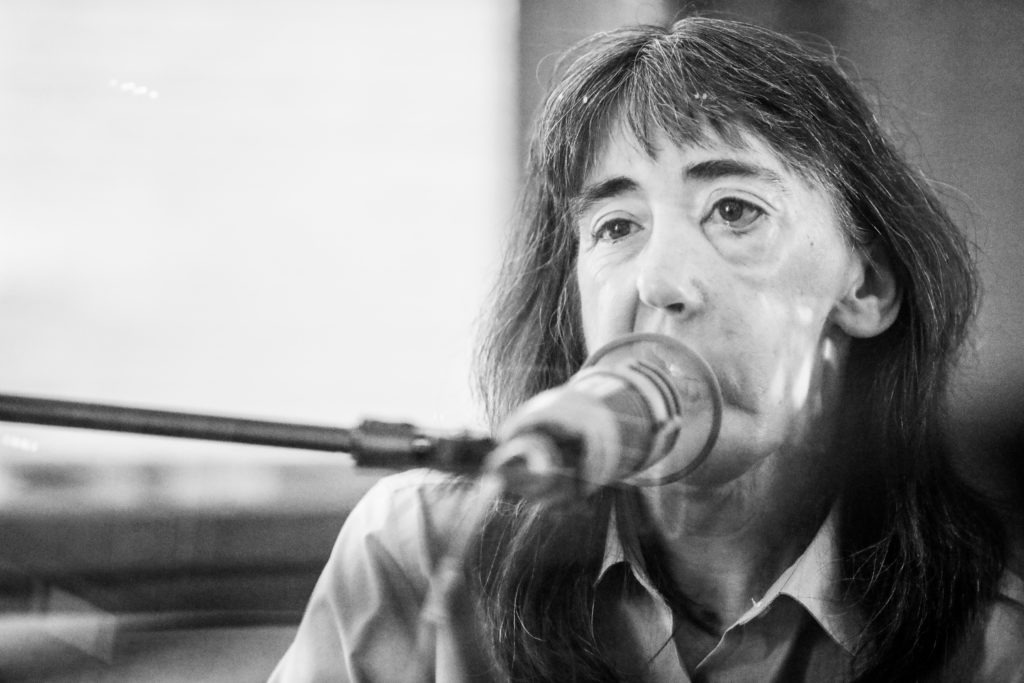 A photo of Dawn Shaw during a recording of Traverse Talks with Sueann Ramella