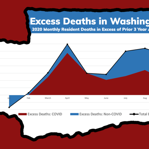 Graphic showing excess deaths and COVID-19 deaths in Washington in 2020 above a normal year