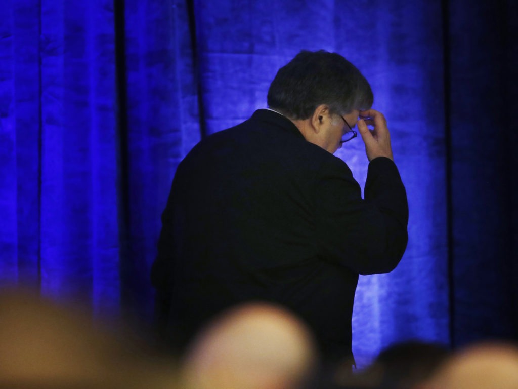 Attorney General William Barr after a speech to the International Association of Chiefs of Police Officer Safety and Wellness Symposium on Feb. 27 in Miami. Brynn Anderson/AP