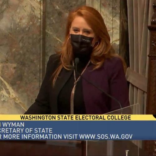 Washington Secretary of State Kim Wyman presides over the state's Electoral College vote in Olympia