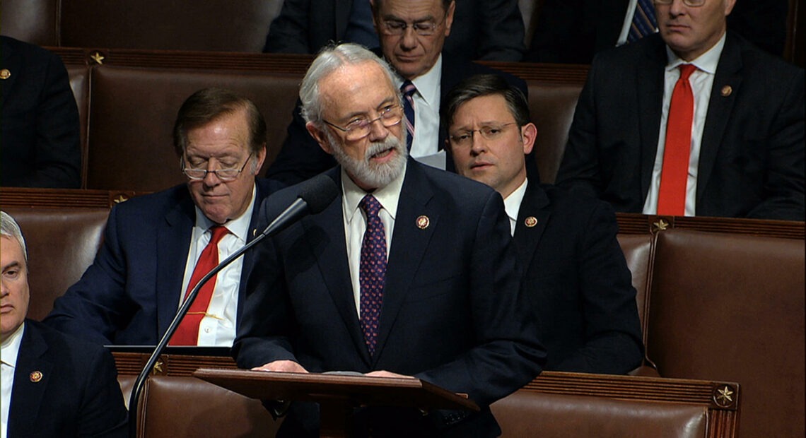 Rep. Dan Newhouse, R-Wash., speaks as the House of Representatives debates the articles of impeachment against President Donald Trump at the Capitol in Washington, Wednesday, Dec. 18, 2019. CREDIT: House TV-AP