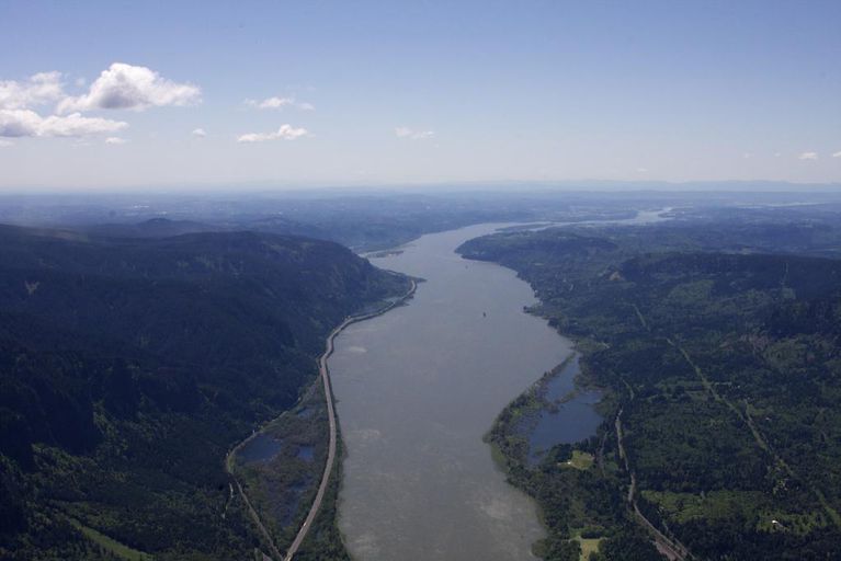 The Columbia River west of the Gorge as it heads toward Portland and out to the Pacific Ocean. (Credit: Amelia Templeton / OPB)