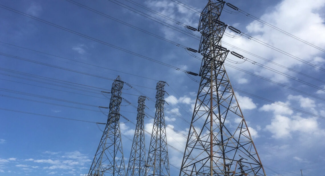 Electrical grid transmission towers in Pasadena, Calif. Major power outages from extreme weather have risen dramatically in the past two decades. CREDIT: John Antczak/AP