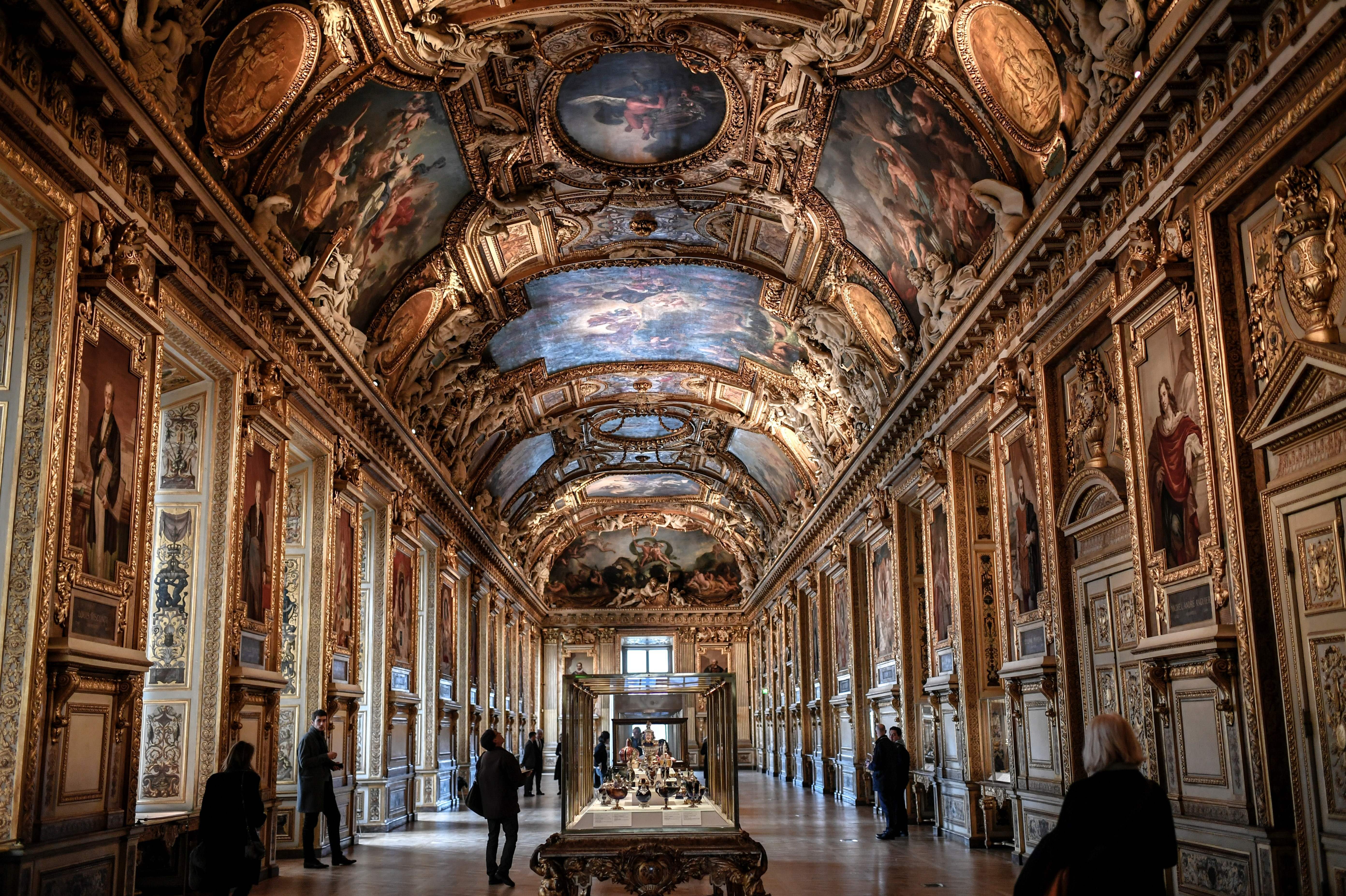 The Apollon Gallery at the Louvre museum in Paris on Jan. 14, 2020. CREDIT: Stephanie de Sakutin/AFP via Getty Images