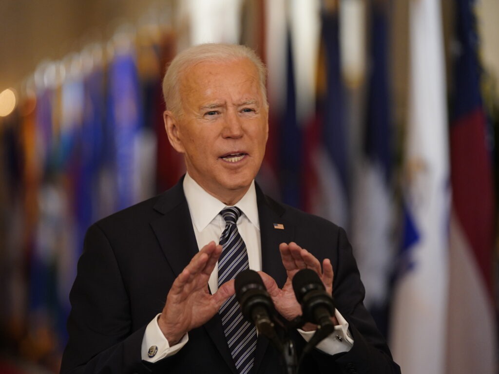 President Biden speaks in the East Room of the White House Thursday, March 11, 2021. Bloomberg/Bloomberg via Getty Images